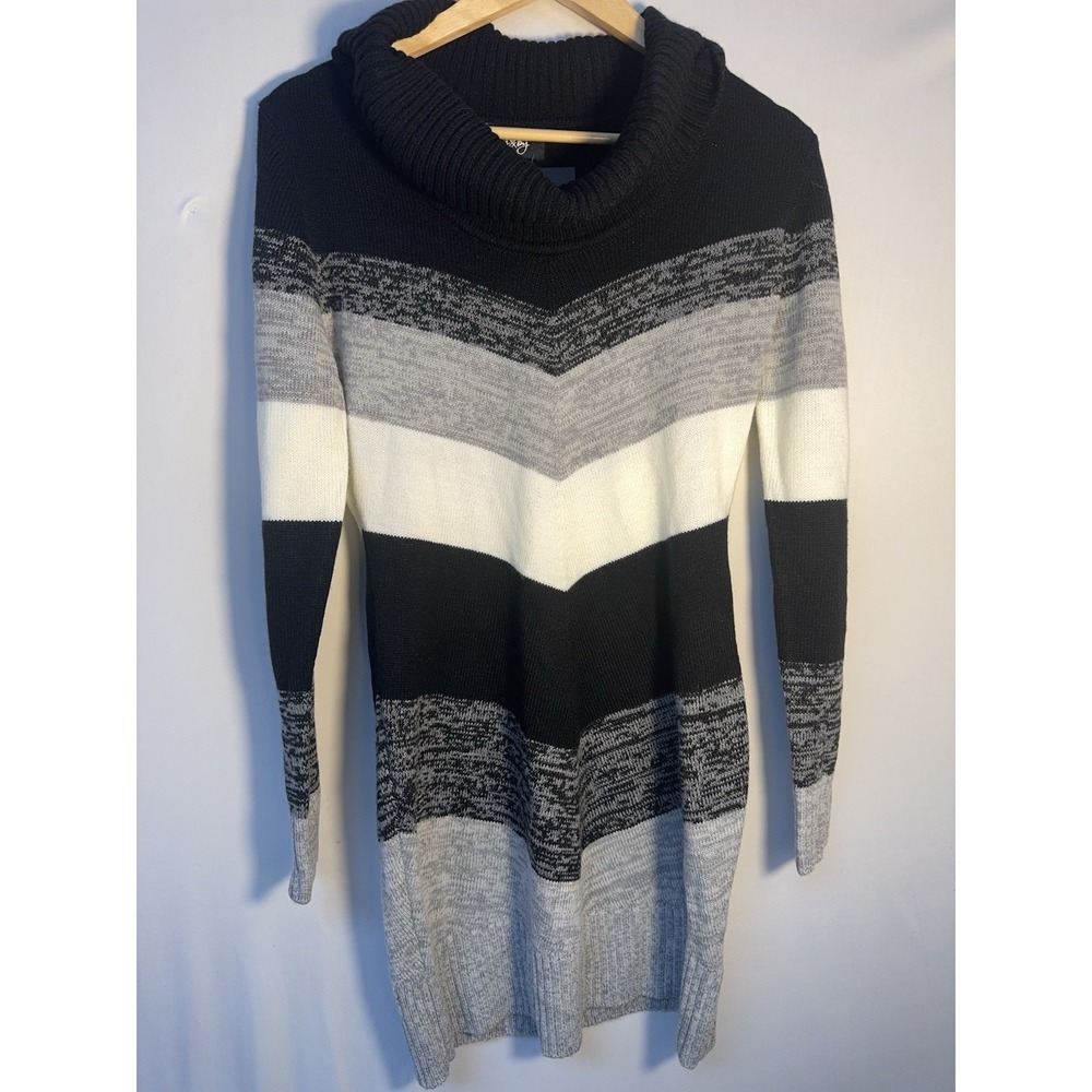 By‎ & By Turtleneck Sweater Dress Womens L Chevron Colorblock Knit Tunic NWT